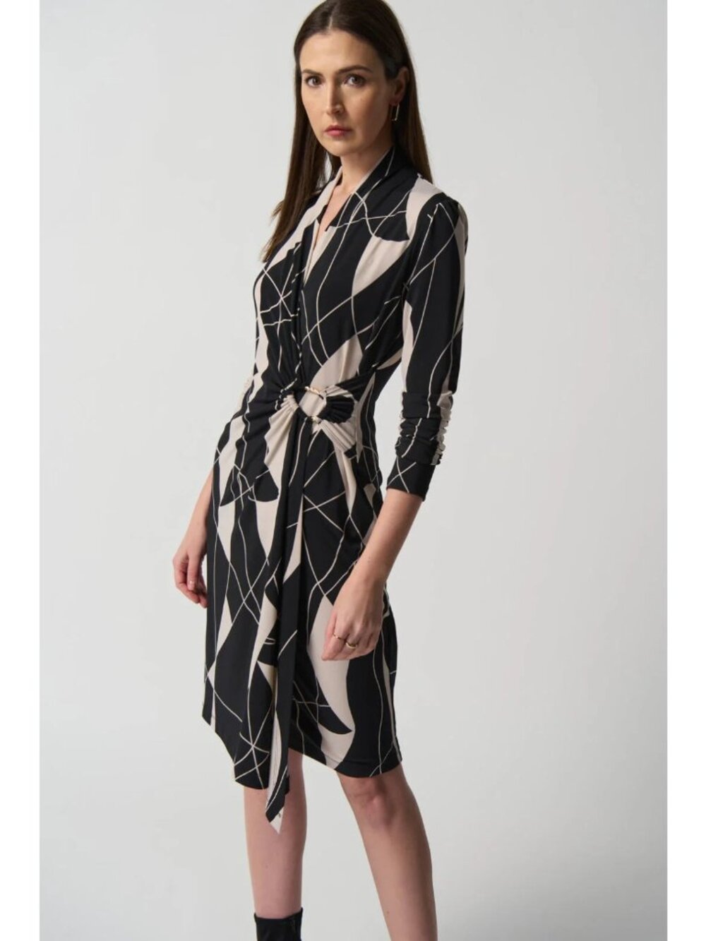 Joseph Ribkoff Black Moonstone Printed Dress sz 12 wrap style